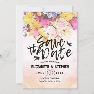 Wedding Save Date Chic Colorful Watercolor Flowers Save The Date