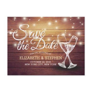 Wedding Save The Date Champagne Glasses Wood Light Announcement Post