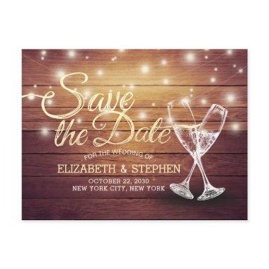 Wedding Save The Date Champagne Glasses Wood Light Announcement PostInvitations