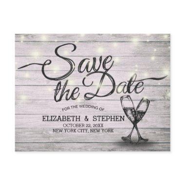 Wedding Save The Date Champagne Glasses Wood Light Announcement PostInvitations