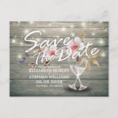 Wedding Save The Date Champagne Glasses Wood Light Announcement PostInvitations