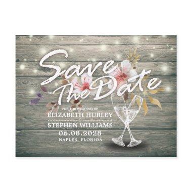 Wedding Save The Date Champagne Glasses Wood Light Announcement PostInvitations