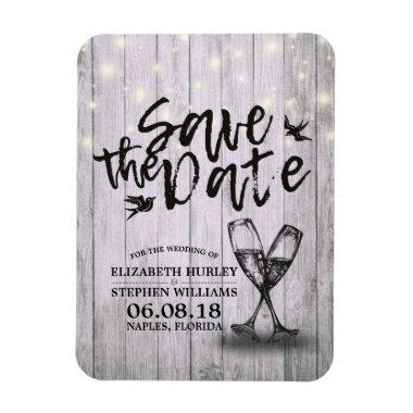 Wedding Save The Date Champagne Glasses Wood Light Magnet