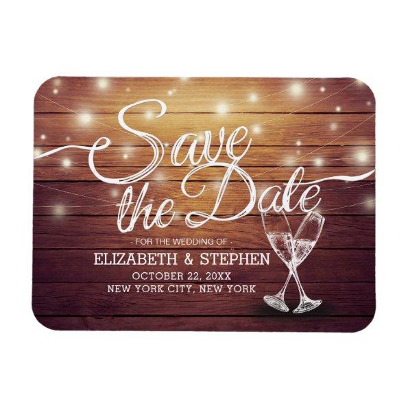 Wedding Save The Date Champagne Glasses Wood Light Magnet