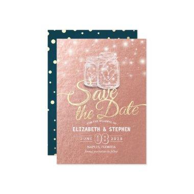 Wedding Save The Date Couple Mason Jars Rose Gold