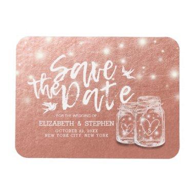 Wedding Save The Date Couple Mason Jars Rose Gold Magnet
