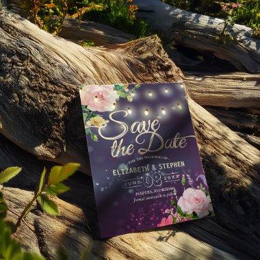 Wedding Save The Date Floral String Lights Purple