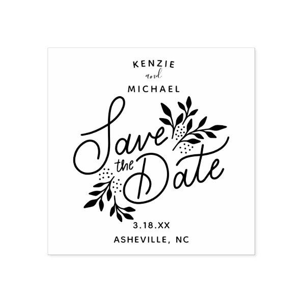 Wedding Save the Date Hand Lettered Botanical Rubber Stamp