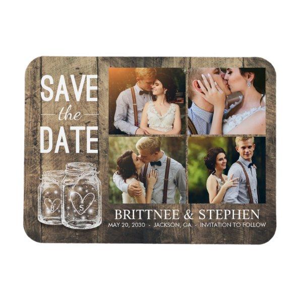 Wedding Save The Date Mason Jars Wood Photo Magnet