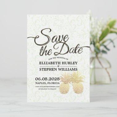 Wedding Save The Date Modern Gold Pineapple Couple