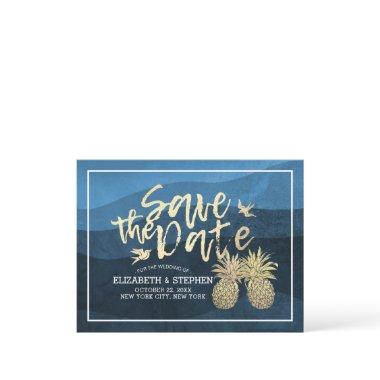 Wedding Save The Date Modern Gold Pineapple Couple Announcement Post