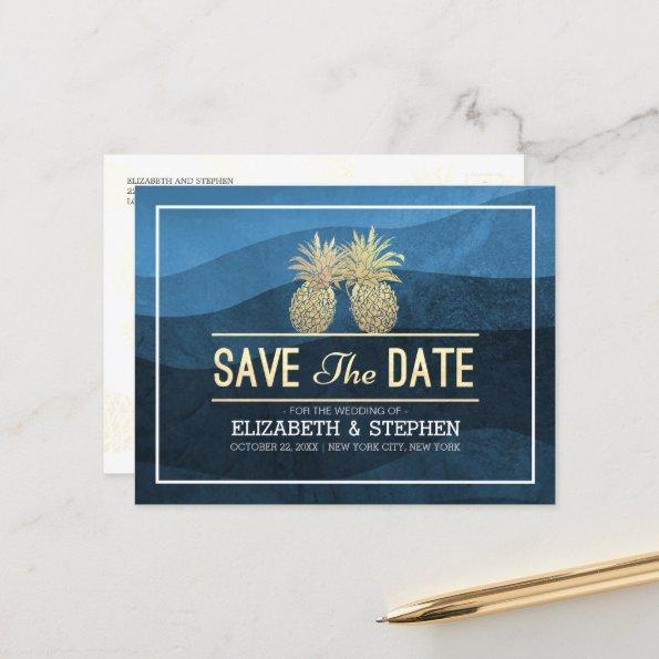 Wedding Save The Date Modern Gold Pineapple Couple Announcement PostInvitations