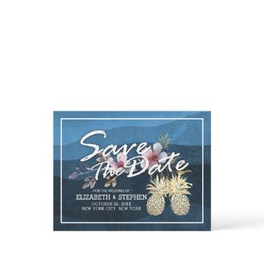 Wedding Save The Date Modern Gold Pineapple Couple Announcement Post