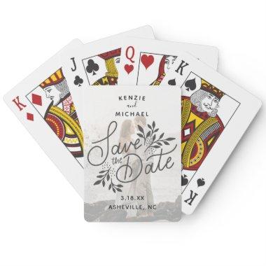 Wedding Save the Date Photo Calligraphy Botanical Poker