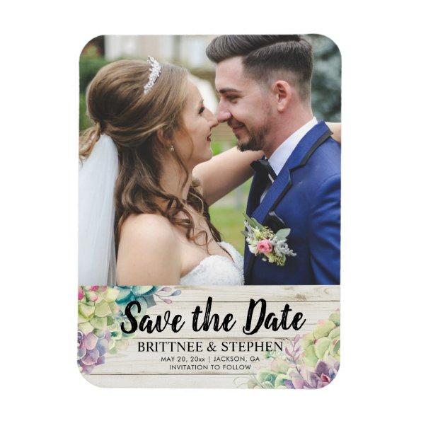Wedding Save The Date Photo Magnet Succulents Wood