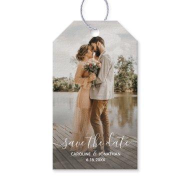 Wedding Save the Date Photo Simple Calligraphy Gift Tags