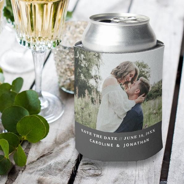 Wedding Save the Date Photo Simple Minimal Black Can Cooler