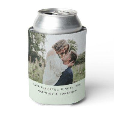 Wedding Save the Date Photo Simple Minimal Green Can Cooler