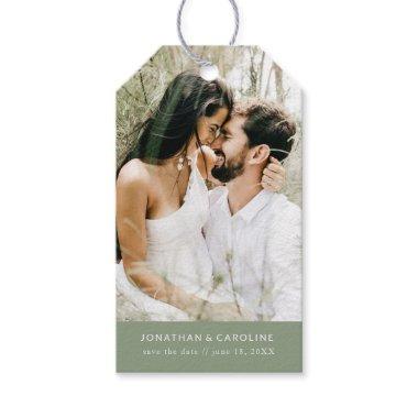 Wedding Save the Date Photo Simple Minimal Green Gift Tags