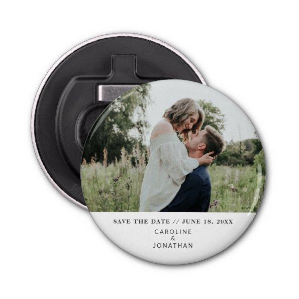 Wedding Save the Date Photo Simple Minimal White Bottle Opener