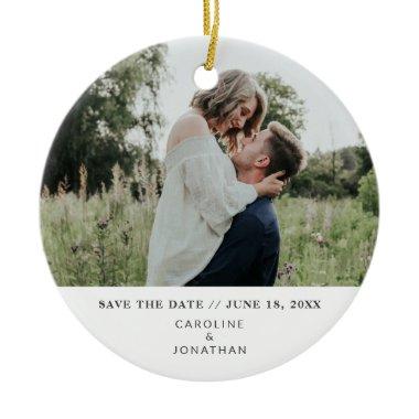 Wedding Save the Date Photo Simple Minimal White Ceramic Ornament