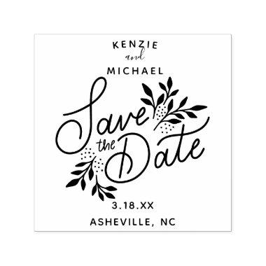 Wedding Save the Date Pretty Hand Drawn Botanical Self-inking Stamp