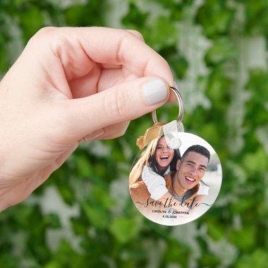 Wedding Save the Date Simple Photo Calligraphy Keychain