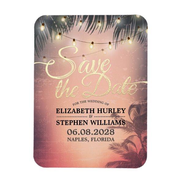 Wedding Save The Date Summer Beach Palm Tree Light Magnet