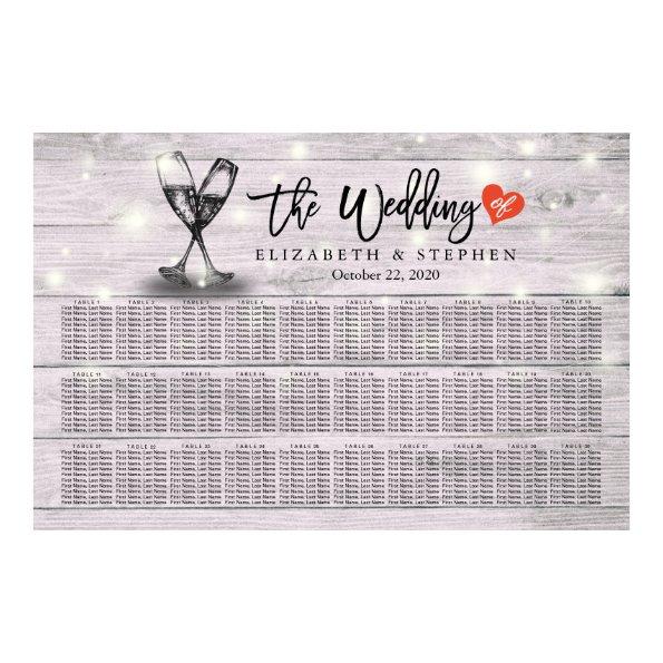 Wedding Seating Chart Champagne Glasses Wood Light