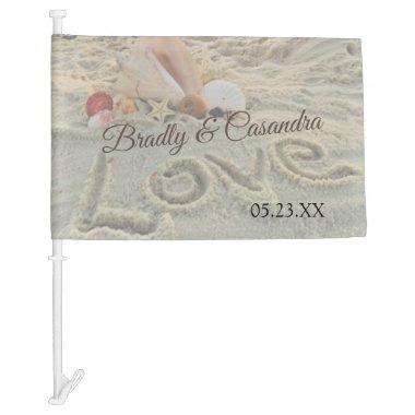 Wedding Shell on the beach, love in the sand Car F Car Flag