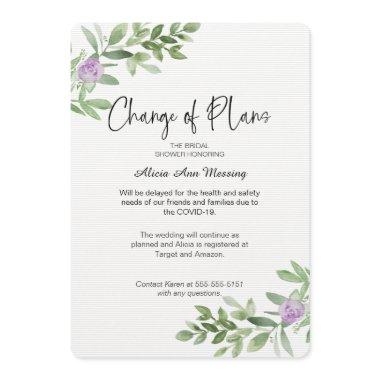 Wedding Shower Change of Plans lavender Invitations