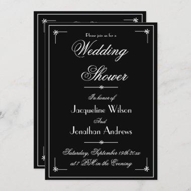 Wedding Shower Elegant Script Chic Black & White Invitations