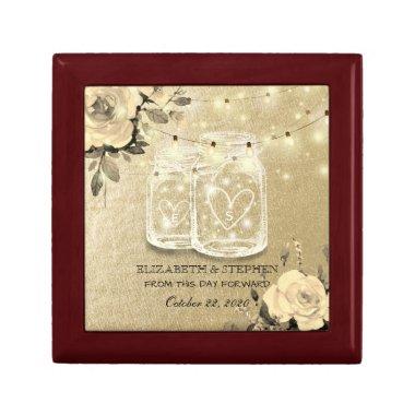 Wedding Shower Floral Mason Jar String Lights Gold Keepsake Box