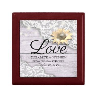 Wedding Shower Lace Sunflower Wood & String Lights Gift Box