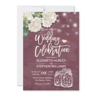 Wedding Shower Mason Jar Hydrangea Lights Burgundy