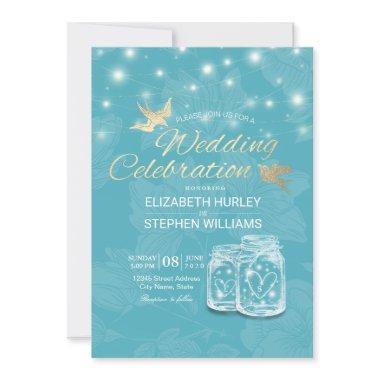 Wedding Shower Mason Jar String Lights Blue Floral