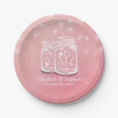 Wedding Shower Mason Jars String Light Pink Flower Paper Plates