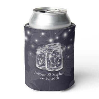 Wedding Shower Mason Jars String Lights Navy Blue Can Cooler