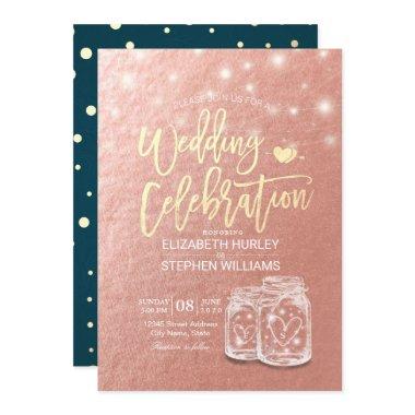 Wedding Shower Mason Jars String Lights Rose Gold