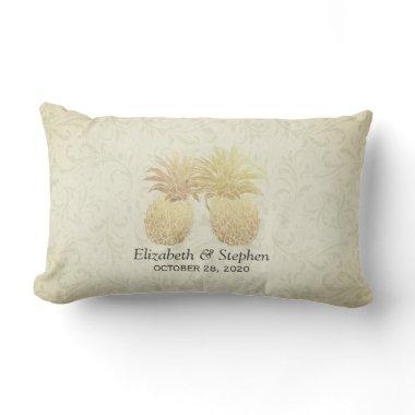 Wedding Shower Modern Gold Pineapples Damask Paper Lumbar Pillow