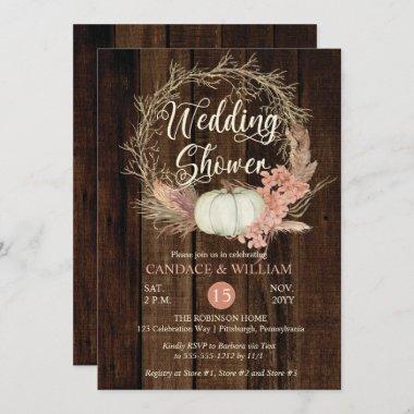 Wedding Shower - Rustic Pumpkin Pampas Wreath Invitations