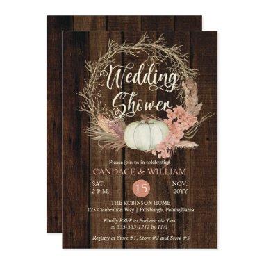 Wedding Shower - Rustic Pumpkin Pampas Wreath Invitations