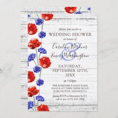 Wedding Shower Rustic Wood & Red Poppy Country Invitations