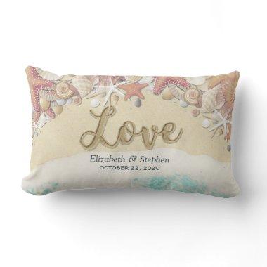 Wedding Shower Summer Sea Beach Starfish Seashells Lumbar Pillow