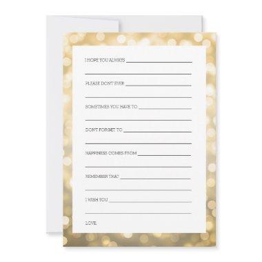 Wedding Shower Wishes Gold Glitter Lights Advice Card