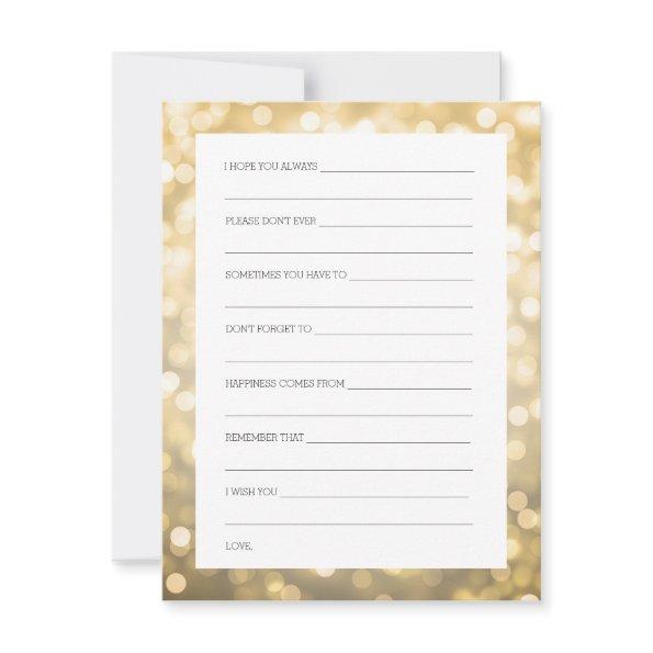 Wedding Shower Wishes Gold Glitter Lights Advice Card