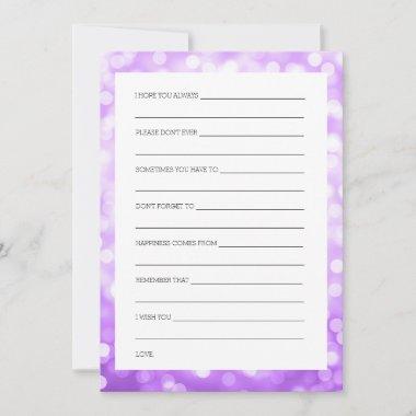 Wedding Shower Wishes Purple Glitter Lights Advice Card