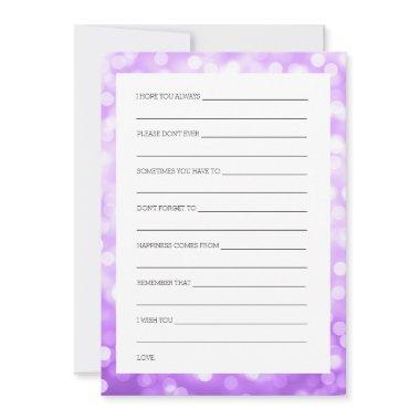 Wedding Shower Wishes Purple Glitter Lights Advice Card