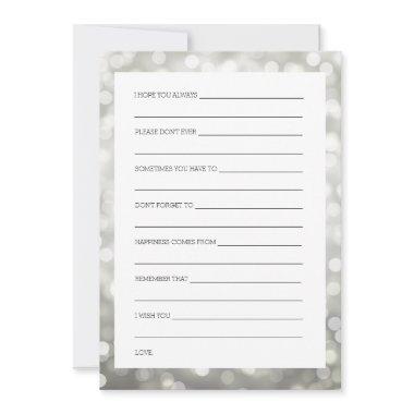 Wedding Shower Wishes Silver Glitter Lights Advice Card