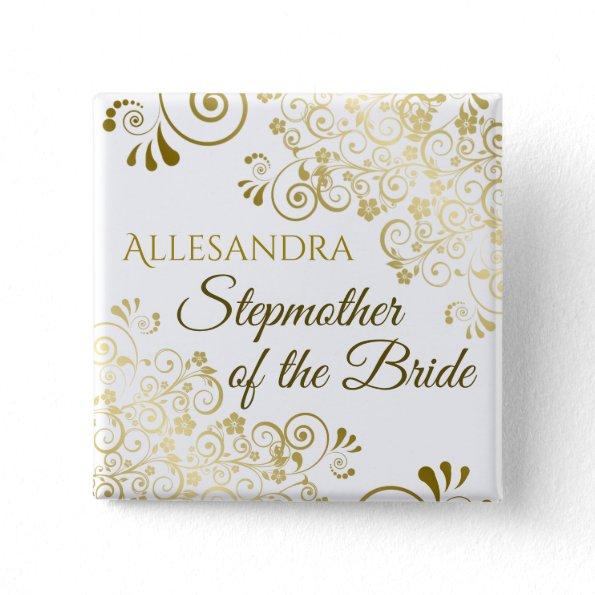 Wedding Stepmother of the Bride Gold Name Button